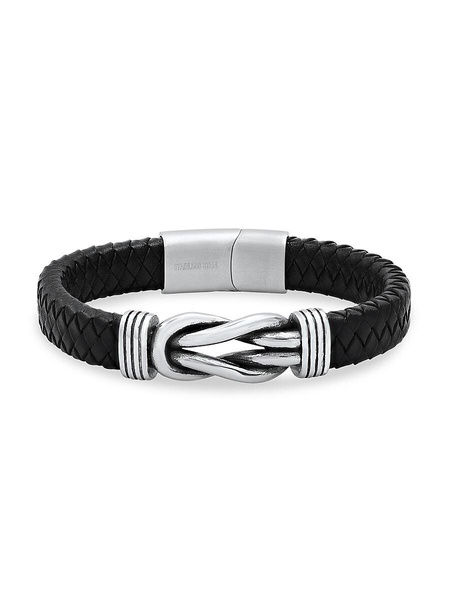 Stainless Steel & Leather Braided Knot Bracelet