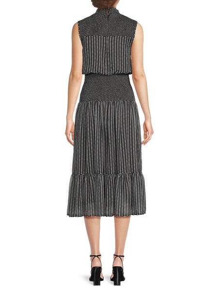 Mock Neck Sleeveless Smocked Midi Dress