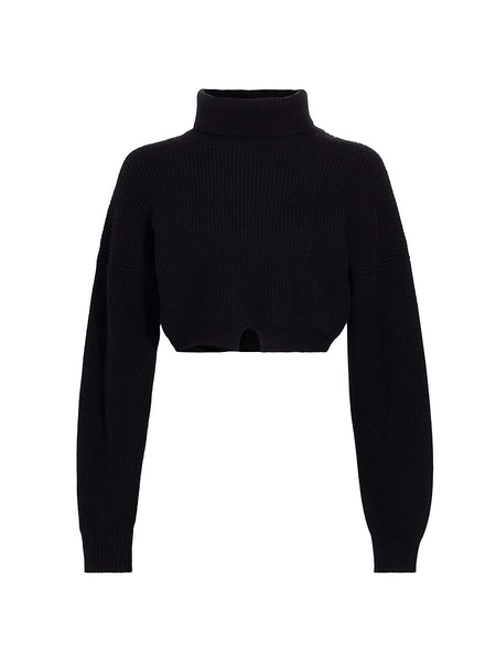 Wool Rib-Knit Turtleneck Crop Sweater