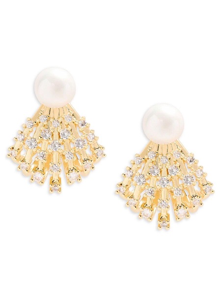 Shooting Star 14K Goldplated, Cubic Zirconia & Faux Pearl Earrings