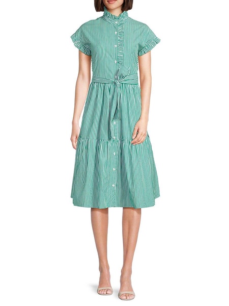 Chloe Striped Ruffle Midi Shirt Dress