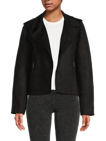 Notch Lapel Faux Suede Open Jacket