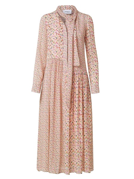 Printed Tie-Neck Midi-Dress