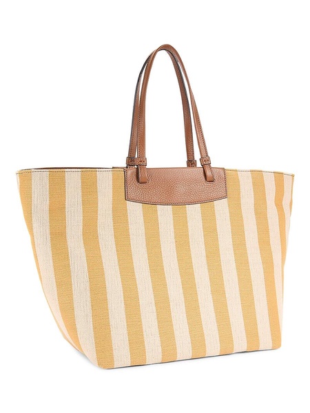 Stripe Leather Trim Tote