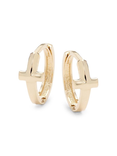 14K Yellow Gold Cross Huggie Earrings