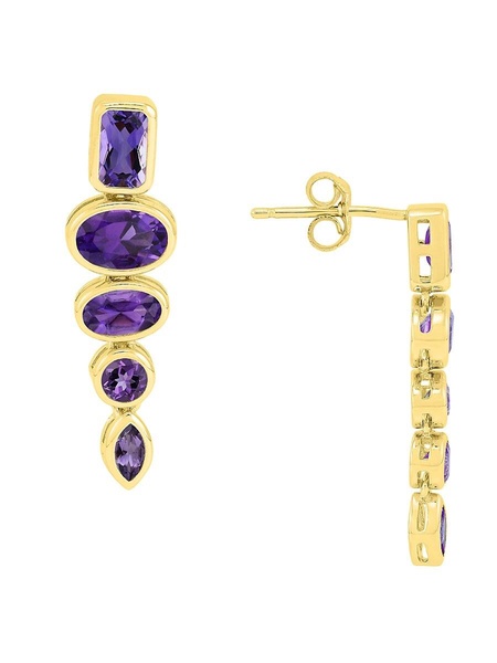 14K Yellow Gold & Amethyst Drop Earrings