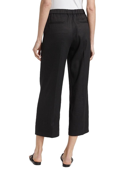 Linen-Blend Cropped Pull-On Pants