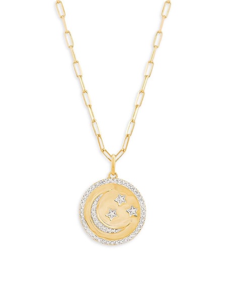 14K Yellow Goldplated Sterling Silver 0.1 TCW Diamond Moon & Star Pendant Necklace
