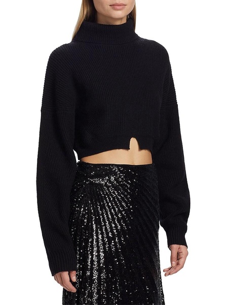 Wool Rib-Knit Turtleneck Crop Sweater