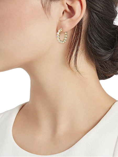 Set of 2 18K Goldplated Double Ball Hoop Earrings