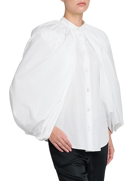 Balloon-Sleeve Cotton Button-Front Shirt