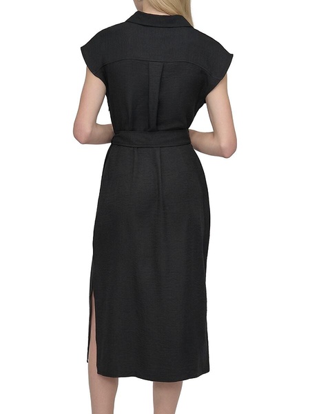 Textured Sleeveless Surplice Midi Shirtdress
