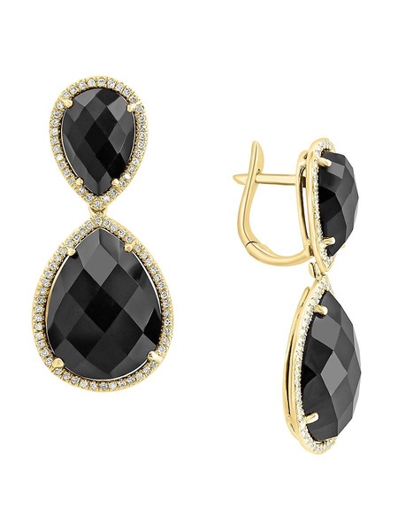 14K Yellow Gold, Onyx & Diamond Drop Earrings