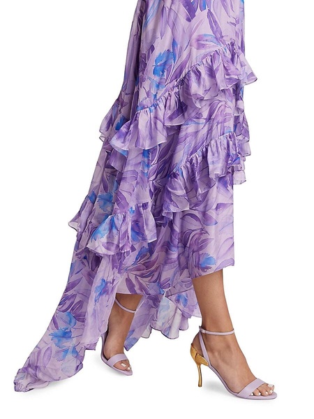 Senora Palm Ruffled High-Low Gown