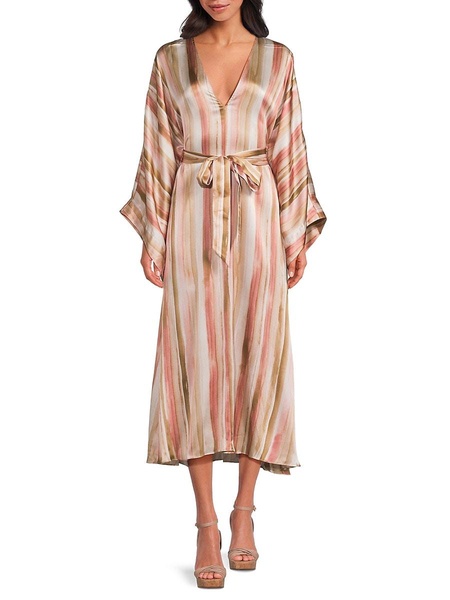 Xanthe Striped Silk Midi-Dress
