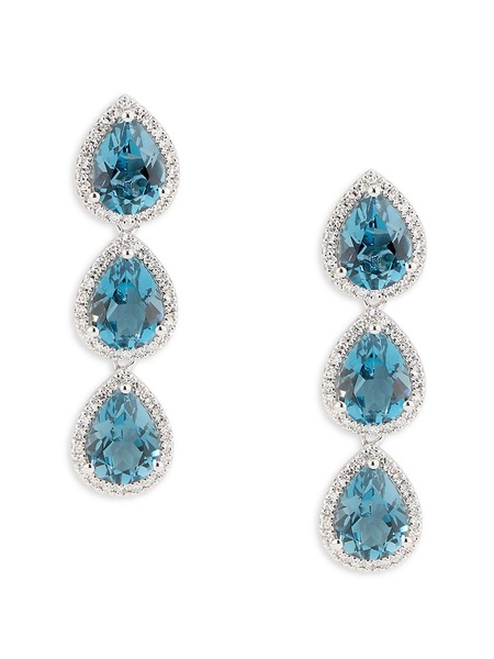 14K White Gold, London Blue Topaz & Diamond Drop Earrings