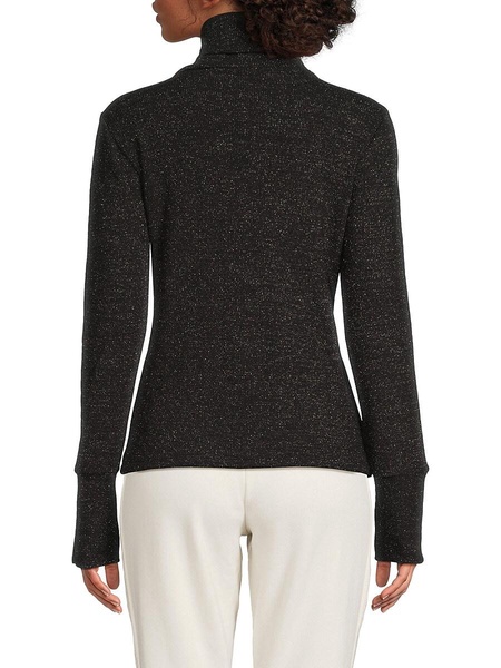 Glitter Turtleneck Rib-Knit Sweater