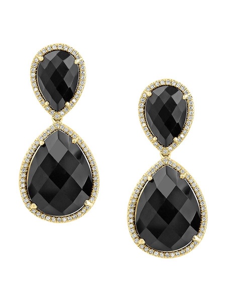 14K Yellow Gold, Onyx & Diamond Drop Earrings