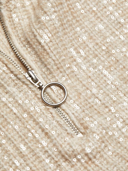 Sequin-Embroidered Quarter-Zip Sweater