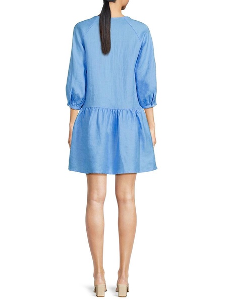 100% Linen Puff-Sleeve Minidress