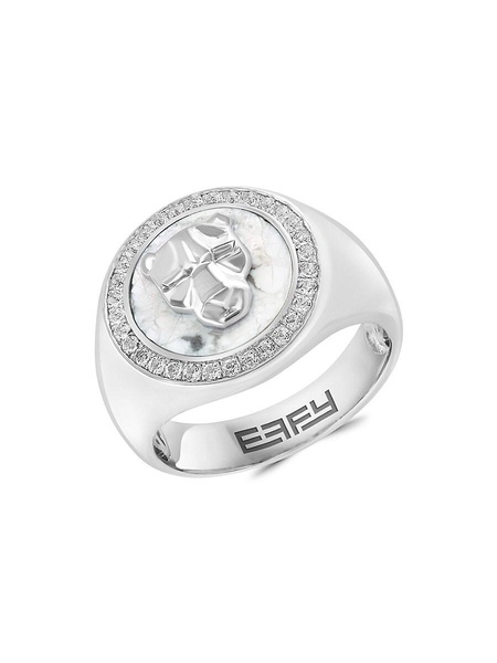 Sterling Silver, Howlite & White Topaz Ring