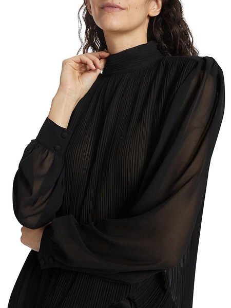 Strong Shoulder Pleated Satin Blouse