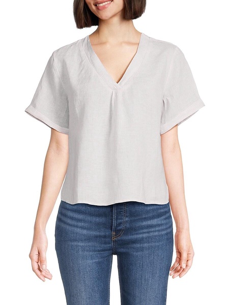 V Neck 100% Linen Top
