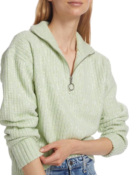 Sequin-Embroidered Quarter-Zip Sweater