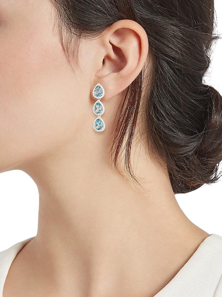 14K White Gold, London Blue Topaz & Diamond Drop Earrings