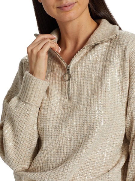 Sequin-Embroidered Quarter-Zip Sweater