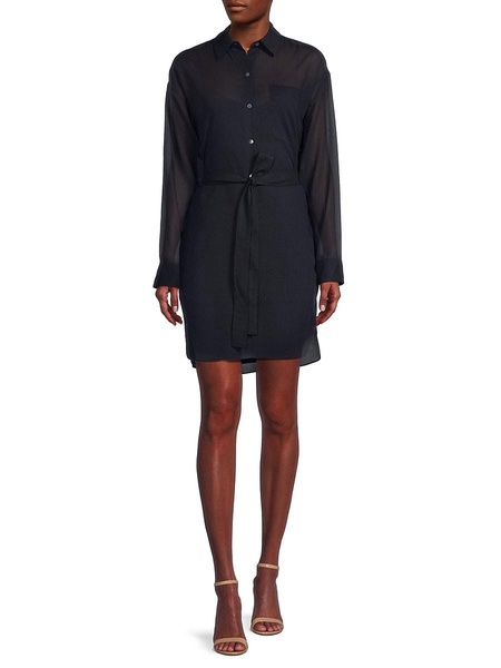 Belted Wool Blend Mini Shirtdress