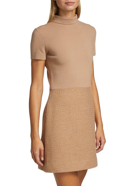 Tweed & Knit Turtleneck Mini Dress