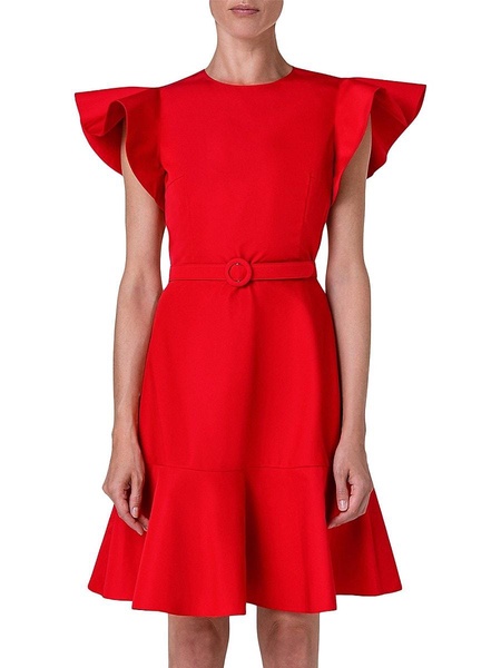 Cotton-Blend Belted Short-Sleeve Mini-Dress