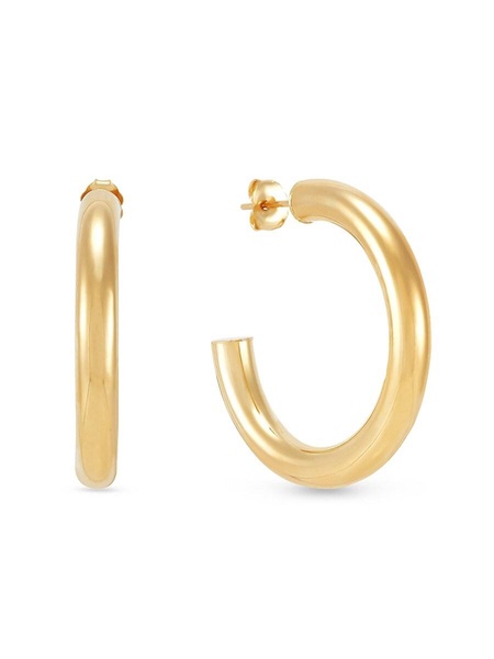 14K Yellow Gold Tube Hoop Earrings
