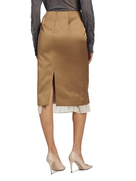 Fannie Ruffled Satin Midi-Skirt