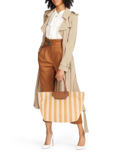 Stripe Leather Trim Tote