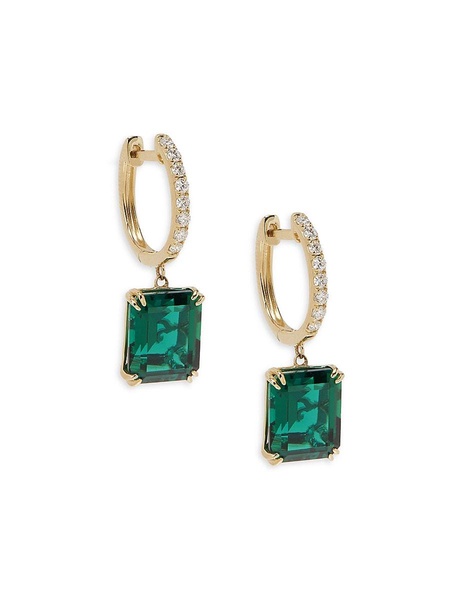 14K Yellow Gold, Lab Grown Diamond & Lab Grown Emerald Drop Earrings