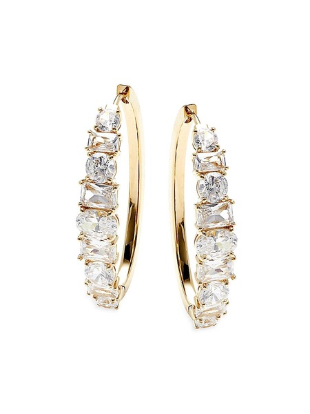 Mesmerize Deco 18K Goldplated Brass & Crystal Oval Hoop Earrings