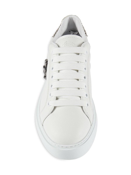 Snake-Embossed Low Top Leather Sneakers