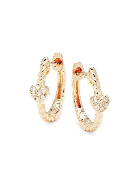 14K Yellow Gold & 0.04 TCW Diamond Huggie Earrings
