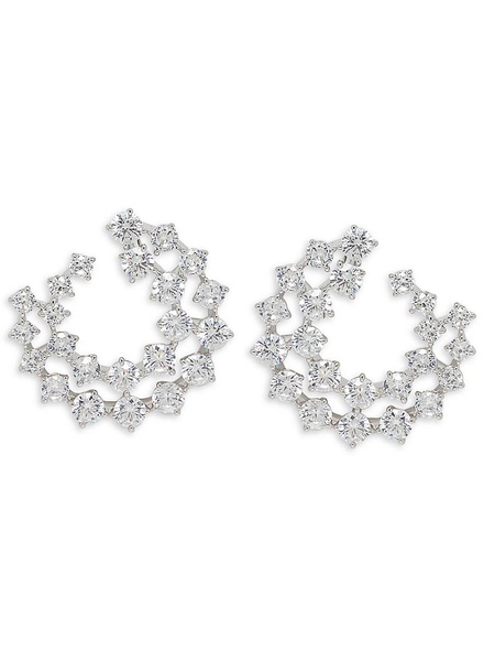 ​Rhodium Plated & Cubic zirconia Double Circle Earrings