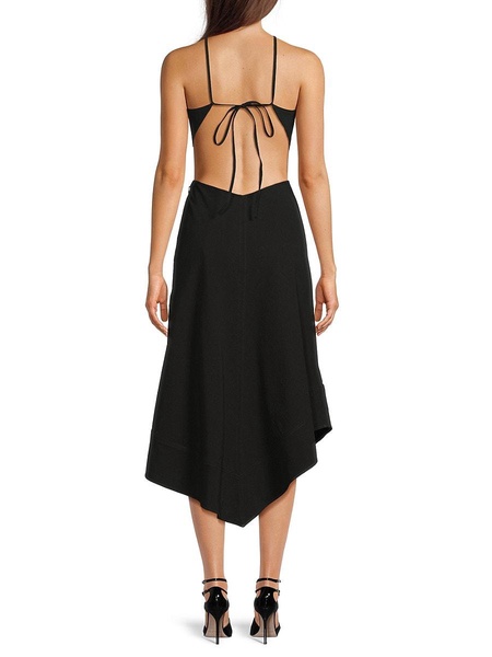 Halterneck Cutout Asymmetric Midi Dress