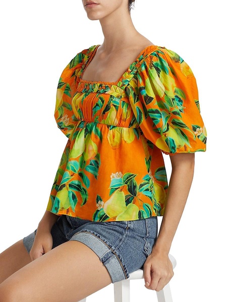 Pears Cotton Puff-Sleeve Blouse