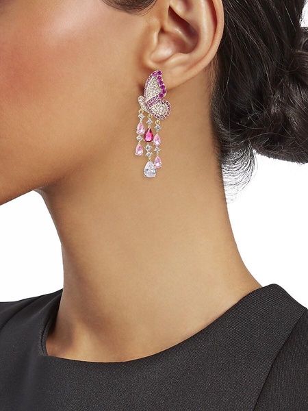 The Luxe Painted Lady 18K Goldplated & Cubic Zirconia Butterfly Chandelier Earrings