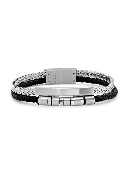 Stainless Steel & Braided Leather ID Bracelet