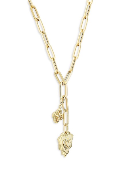 14K Yellow Gold & 0.1 TCW Diamond Clover & Heart Lariat Necklace