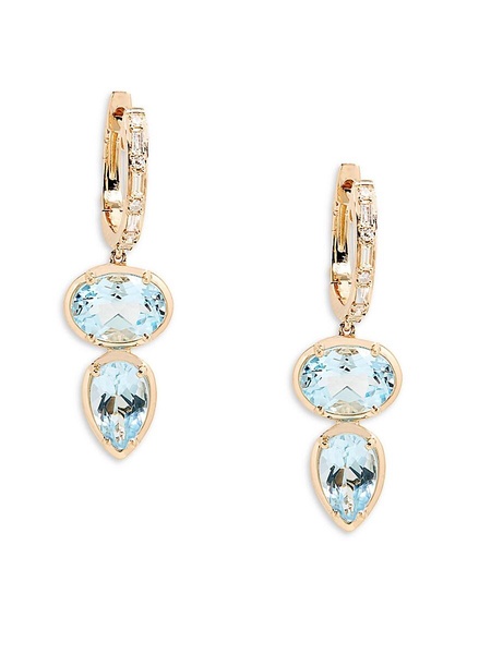 14K Yellow Gold, Blue Topaz & Diamond Drop Earrings