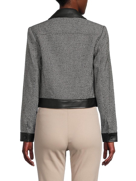 Houndstooth Faux Leather Trim Jacket