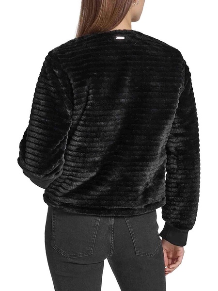 Faux-Mink Ribbed Collarless Jacket