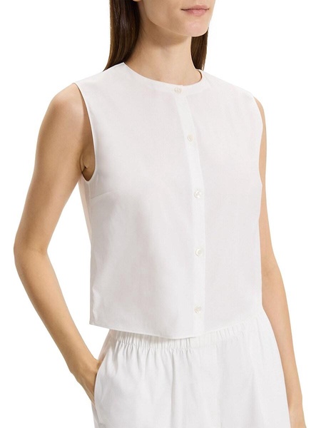 Sleeveless Cotton-Blend Crop Shell Top
